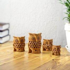 Hand-Carved Wooden Owl Set – Set of 4 (Nested Owls Design)